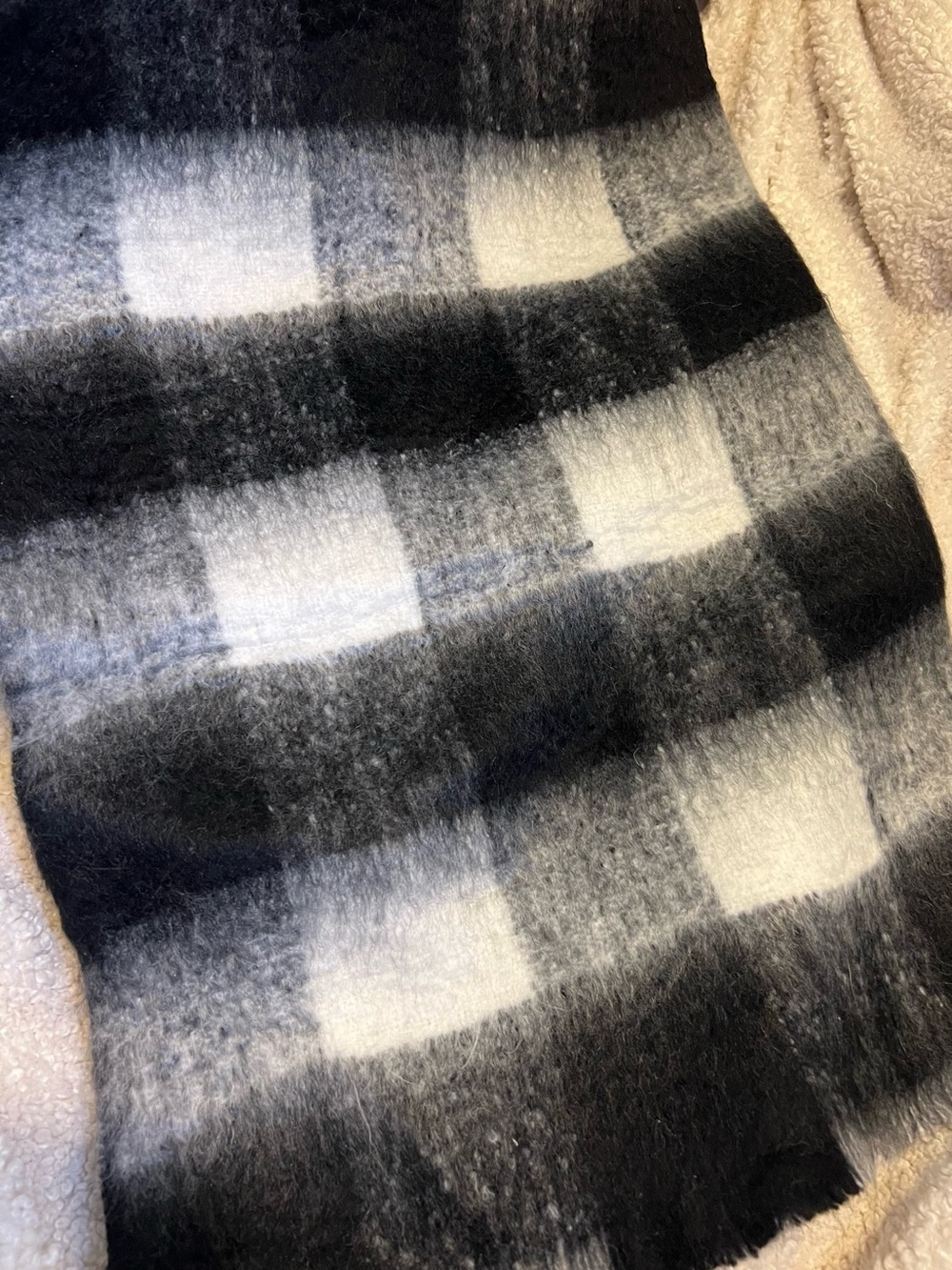 Women’s Black and White Plaid Scarf- Soft Knit